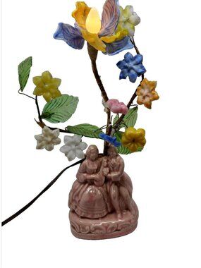 Vintage MCM Richard Singer Shawnee Courting Couple Murano Slag Glass Flower Lamp